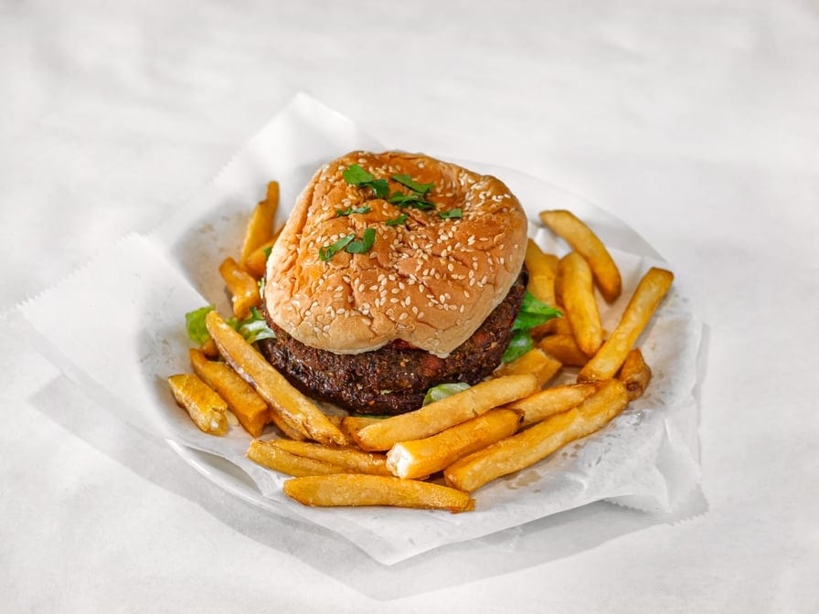 DOUBLE TIKKI BURGER & FRIES.